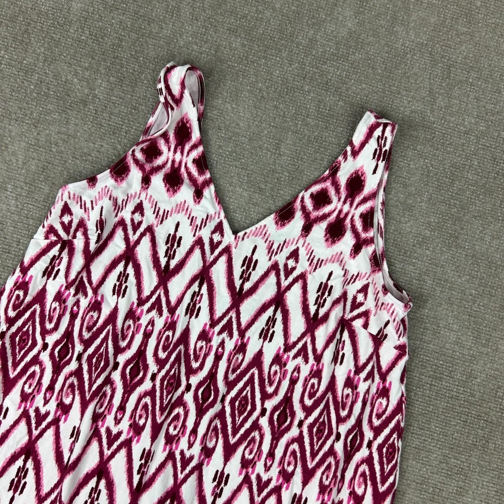 Loft Swing Summer Dress Womens Small Pink Rhubarb Ikat Print Stretch Cutout Back